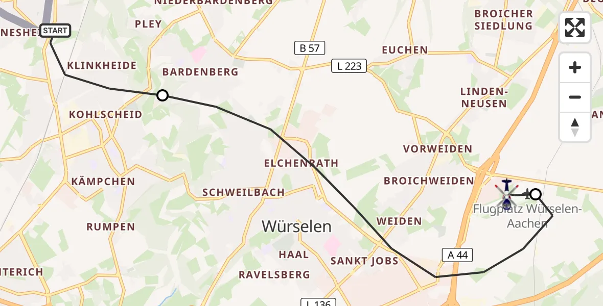 Flugroute Polizeihubschrauber Herzogenrath - Aachen-Merzbrück Flughafen, 07 Juli 2026, 08:09