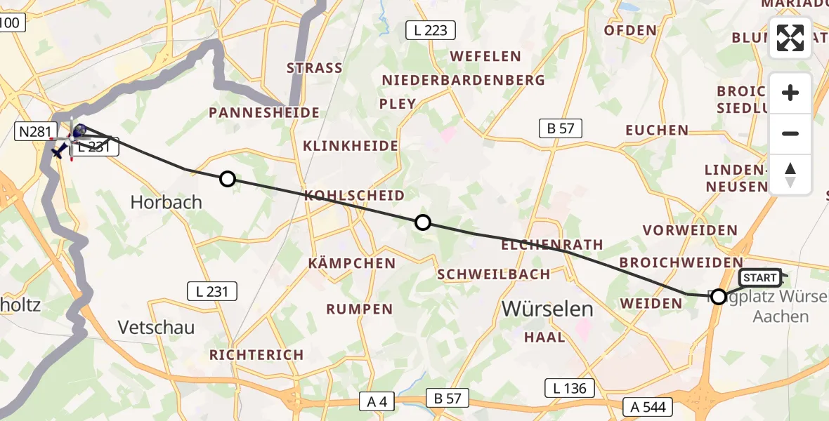Flugroute Polizeihubschrauber Aachen-Merzbrück Flughafen - Aachen, 07 Juli 2026, 08:13