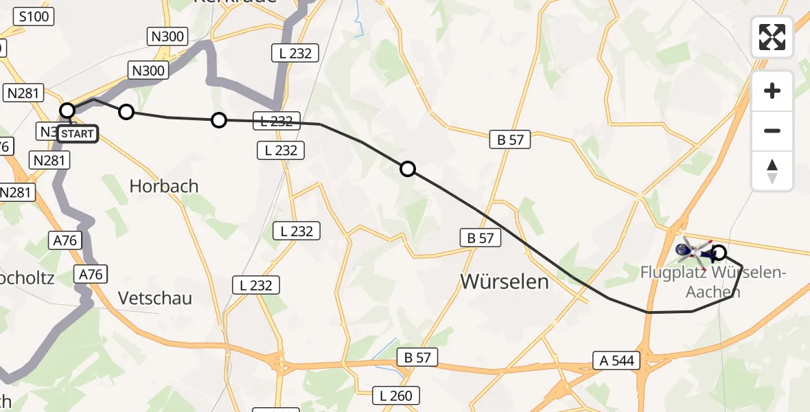 Flugroute Polizeihubschrauber Aachen - Aachen-Merzbrück Flughafen, 07 Juli 2026, 08:22