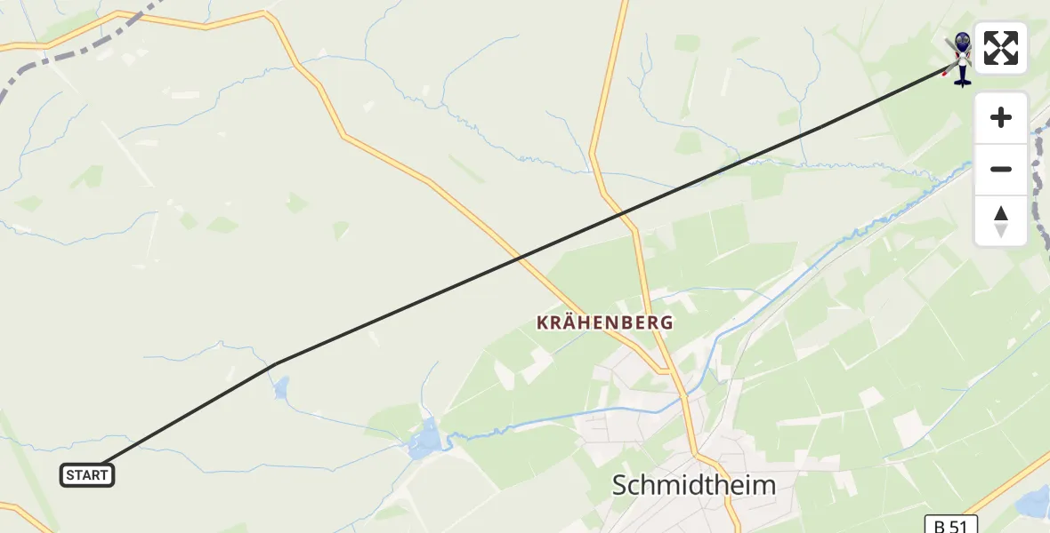 Flugroute Polizeihubschrauber Dahlem - Dahlem, 07 Juli 2026, 08:27