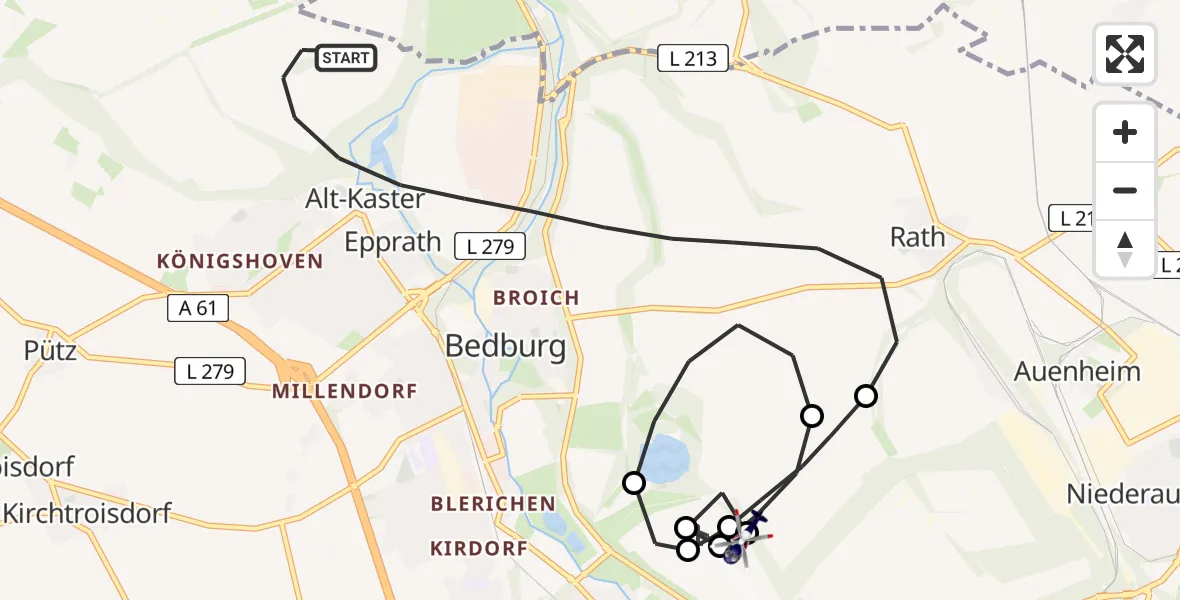 Flugroute Polizeihubschrauber Bedburg - Bergheim Flugplatz, 07 Juli 2026, 08:30