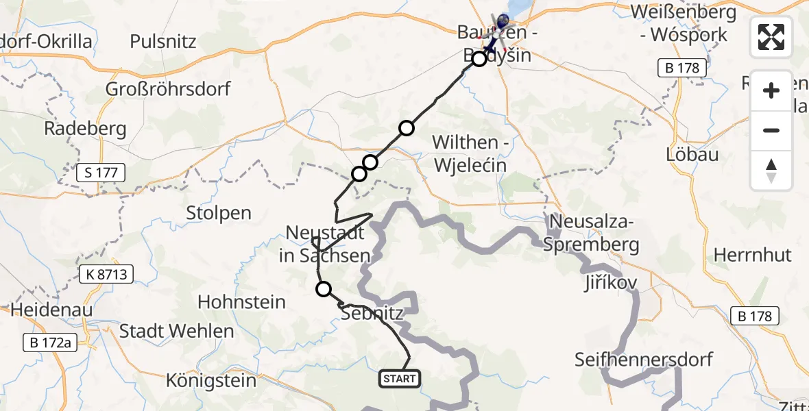 Flugroute Polizeihubschrauber Sebnitz - Bautzen, 07 Juli 2026, 08:33
