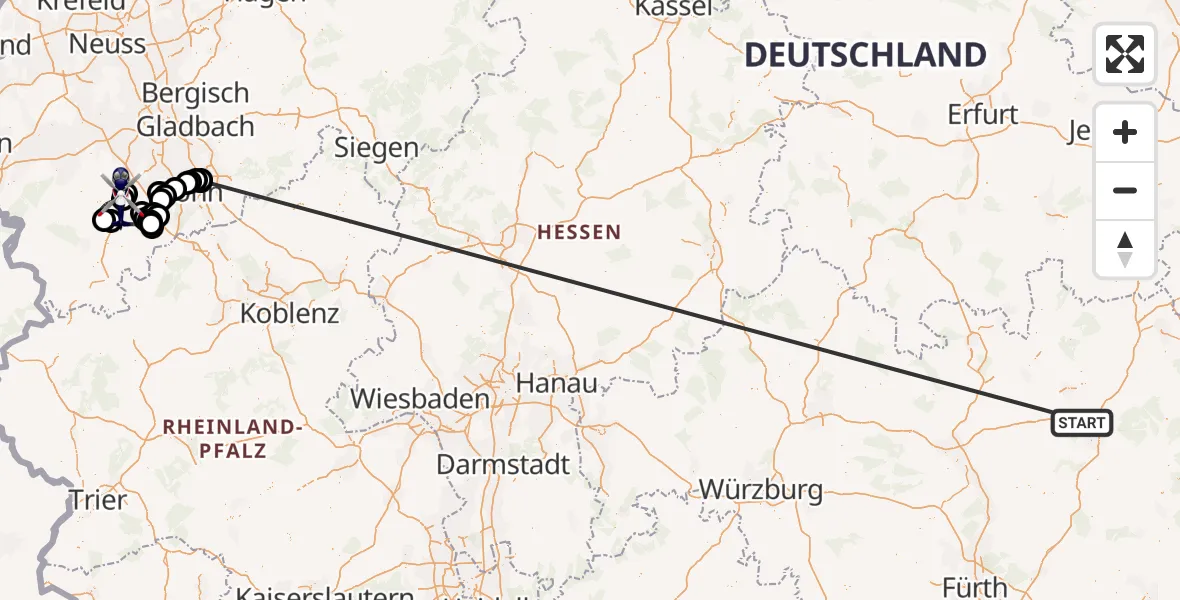 Flugroute Polizeihubschrauber Neudrossenfeld - Zülpich, 07 Juli 2026, 08:33