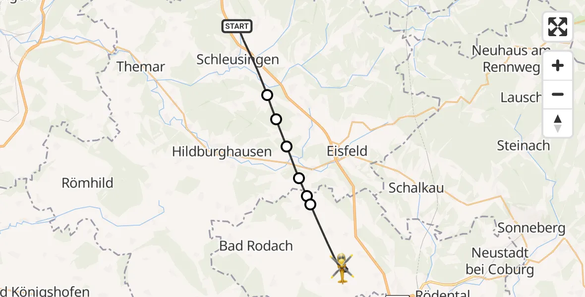 Flugroute Rettungshubschrauber Schleusingen - Meeder, 07 Juli 2026, 08:34