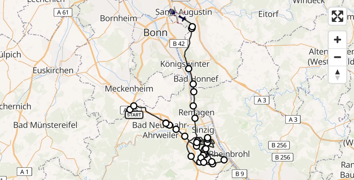 Flugroute Polizeihubschrauber Grafschaft - Bonn-Hangelar Flugplatz, 07 Juli 2026, 08:38