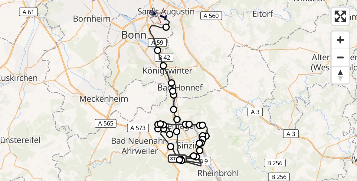 Flugroute Polizeihubschrauber Sinzig - Bonn-Hangelar Flugplatz, 07 Juli 2026, 08:43