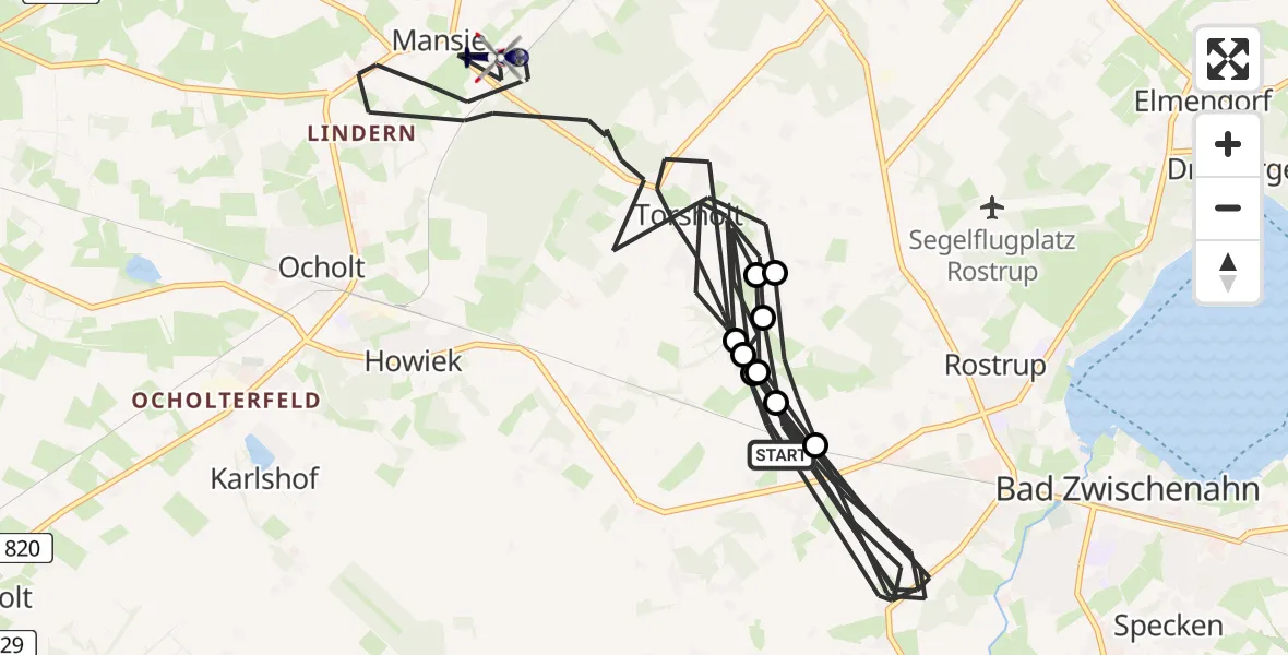 Flugroute Polizeihubschrauber Bad Zwischenahn - Westerstede, 07 Juli 2026, 09:00