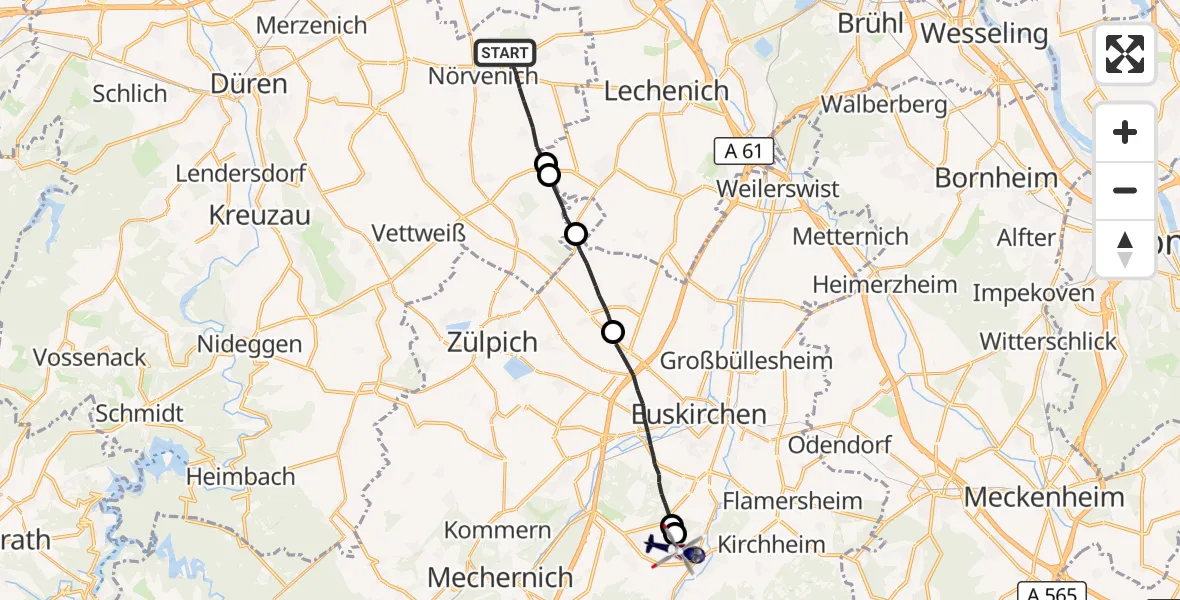 Flugroute Polizeihubschrauber Nörvenich - Bad Münstereifel, 07 Juli 2026, 09:04