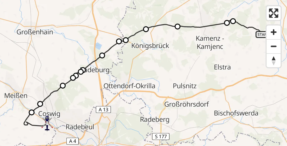 Flugroute Polizeihubschrauber Ralbitz-Rosenthal - Klipphausen, 07 Juli 2026, 09:09