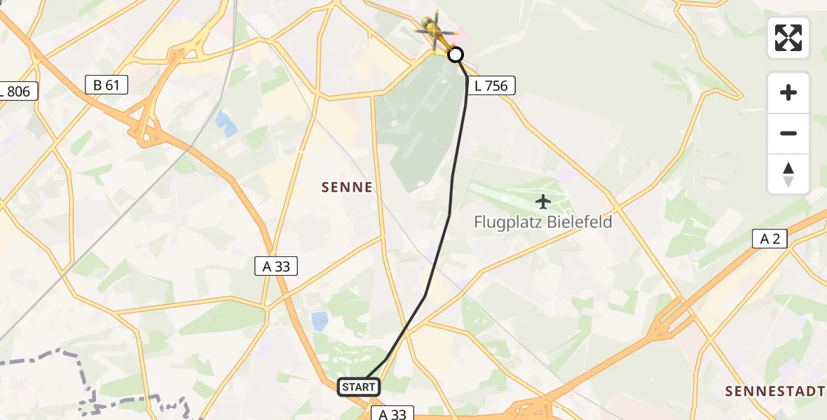 Flugroute Rettungshubschrauber Bielefeld - Luftrettungszentrum Bielefeld, 07 Juli 2026, 09:16