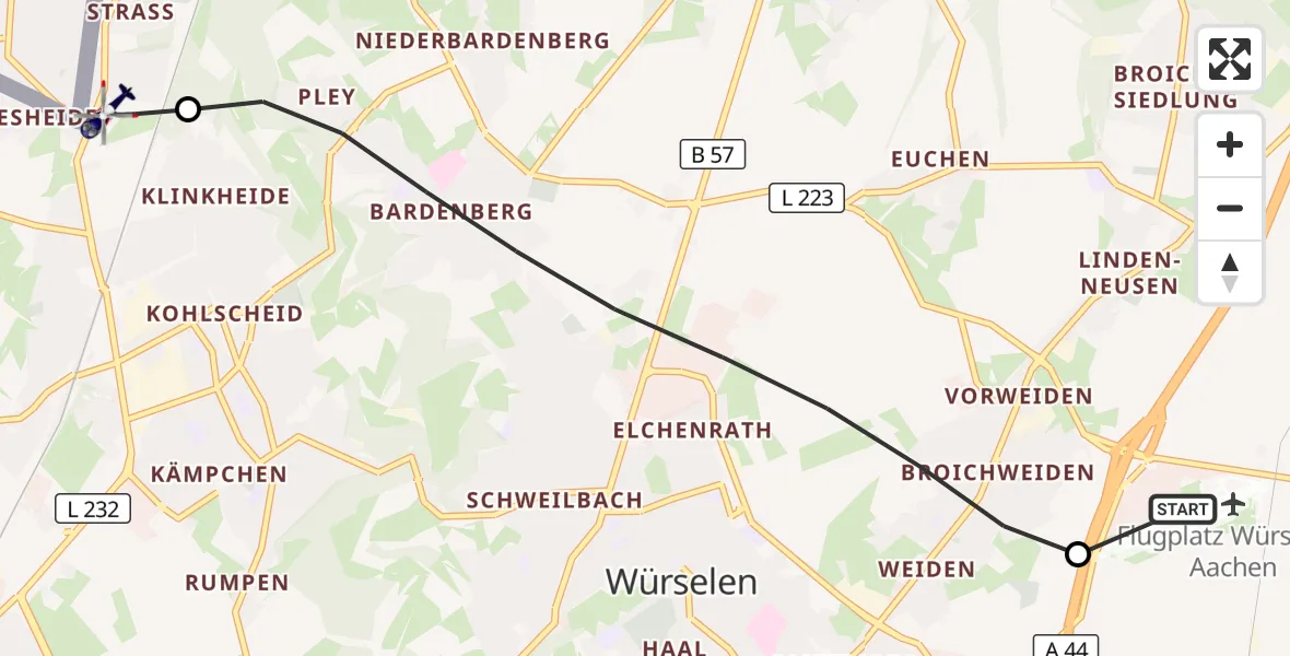Flugroute Polizeihubschrauber Aachen-Merzbrück Flughafen - Herzogenrath, 07 Juli 2026, 09:17