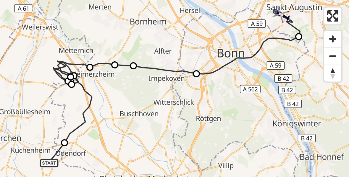 Flugroute Polizeihubschrauber Euskirchen - Sankt Augustin, 07 Juli 2026, 09:17
