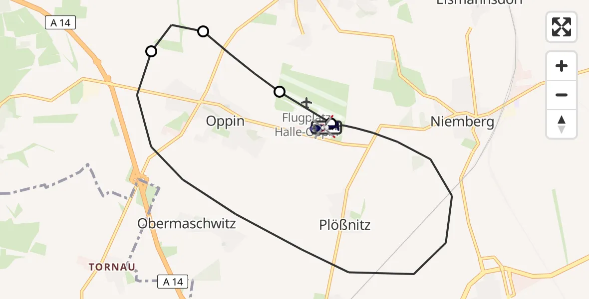 Flugroute Polizeihubschrauber Halle-Oppin Flugplatz - Halle-Oppin Flugplatz, 07 Juli 2026, 09:19