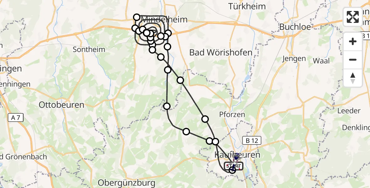 Flugroute Polizeihubschrauber Kaufbeuren - Kaufbeuren, 07 Juli 2026, 09:20