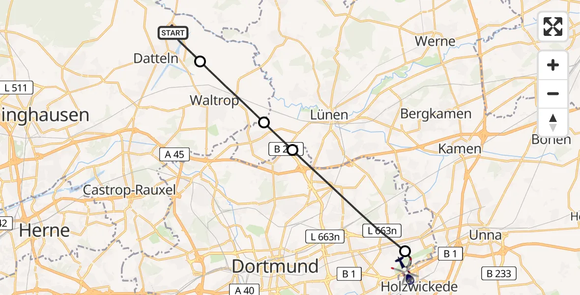 Flugroute Polizeihubschrauber Datteln - Dortmund Flughafen, 07 Juli 2026, 09:22