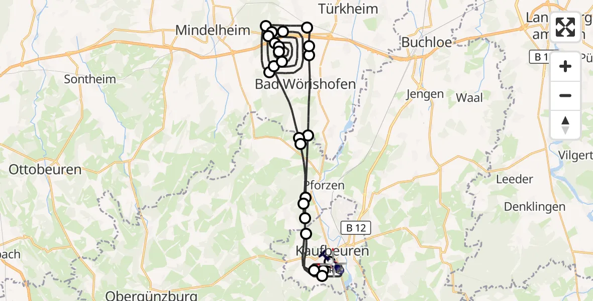Flugroute Polizeihubschrauber Kaufbeuren - Kaufbeuren, 07 Juli 2026, 09:24