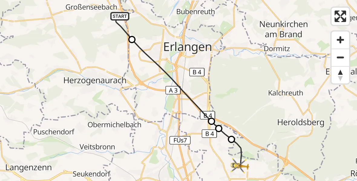 Flugroute Ambulanzhubschrauber Heßdorf - Flughafen Nuremberg, 07 Juli 2026, 09:36