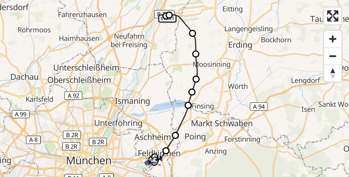 Flugroute Polizeihubschrauber München Flughafen - München, 07 Juli 2026, 09:37