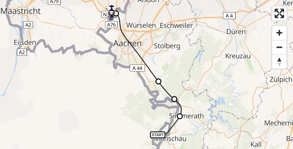 Flugroute Polizeihubschrauber Monschau - Horbach, 07 Juli 2026, 09:39