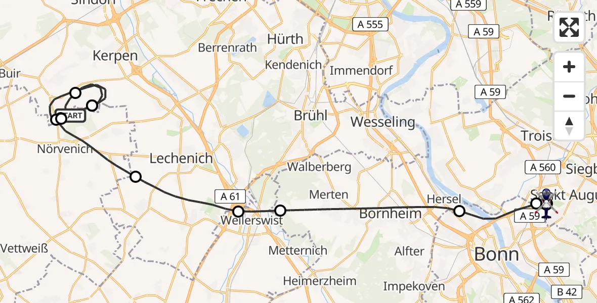 Flugroute Polizeihubschrauber Militärflugplatz Nörvenich - Sankt Augustin, 07 Juli 2026, 09:45