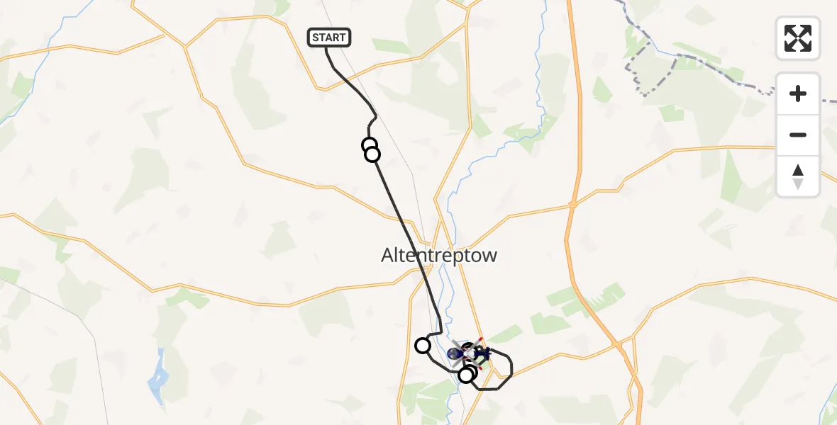 Flugroute Polizeihubschrauber Gültz - Altentreptow, 07 Juli 2026, 09:46