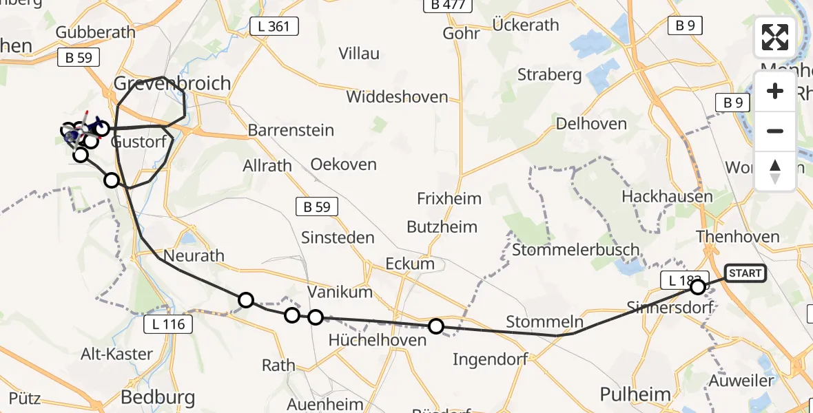 Flugroute Polizeihubschrauber Köln - Gustorfer Höhe Flugplatz, 07 Juli 2026, 09:51