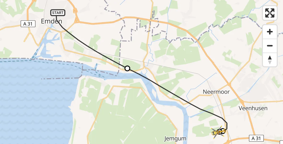 Flugroute Ambulanzhubschrauber Emden - Flugplatz Leer-Papenburg, 07 Juli 2026, 09:55