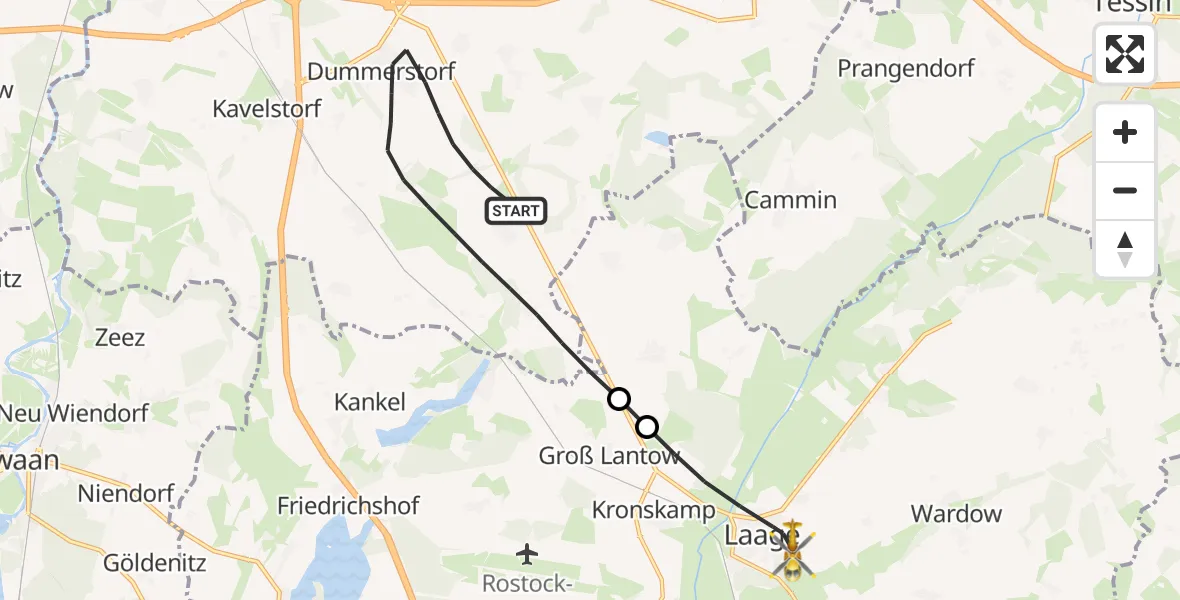 Flugroute Ambulanzhubschrauber Dummerstorf - Laage, 07 Juli 2026, 09:55