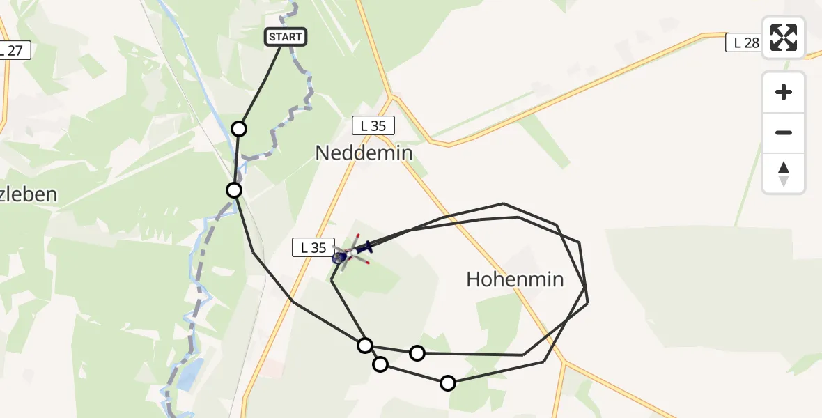 Flugroute Polizeihubschrauber Altentreptow - Neddemin, 07 Juli 2026, 10:00
