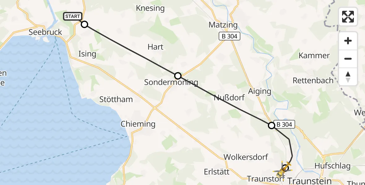 Flugroute Rettungshubschrauber Seeon-Seebruck - Traunstein Hospital, 07 Juli 2026, 10:03