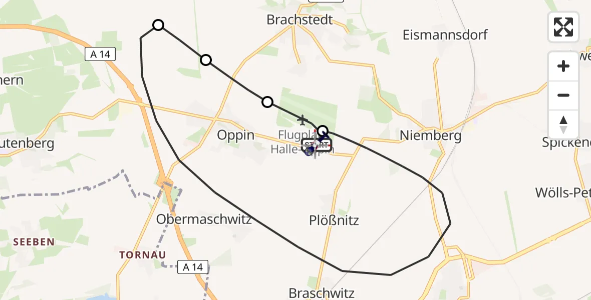 Flugroute Polizeihubschrauber Halle-Oppin Flugplatz - Halle-Oppin Flugplatz, 07 Juli 2026, 10:09
