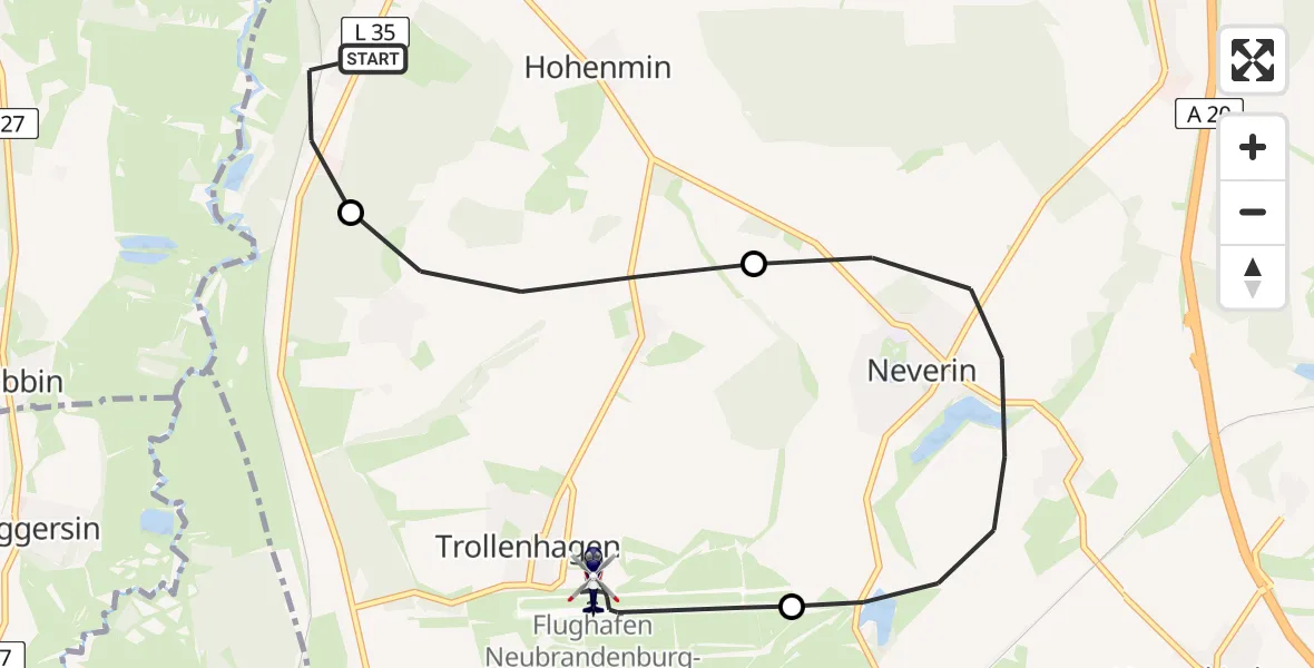 Flugroute Polizeihubschrauber Neddemin - Neubrandenburg Trollenhagen Flughafen, 07 Juli 2026, 10:14