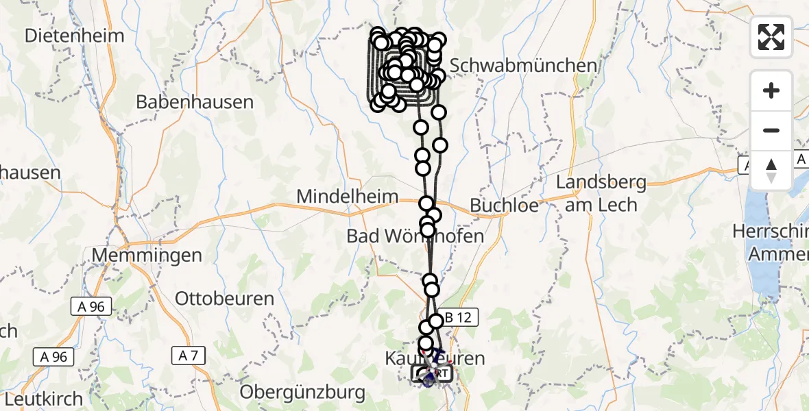 Flugroute Polizeihubschrauber Kaufbeuren - Kaufbeuren, 07 Juli 2026, 10:15