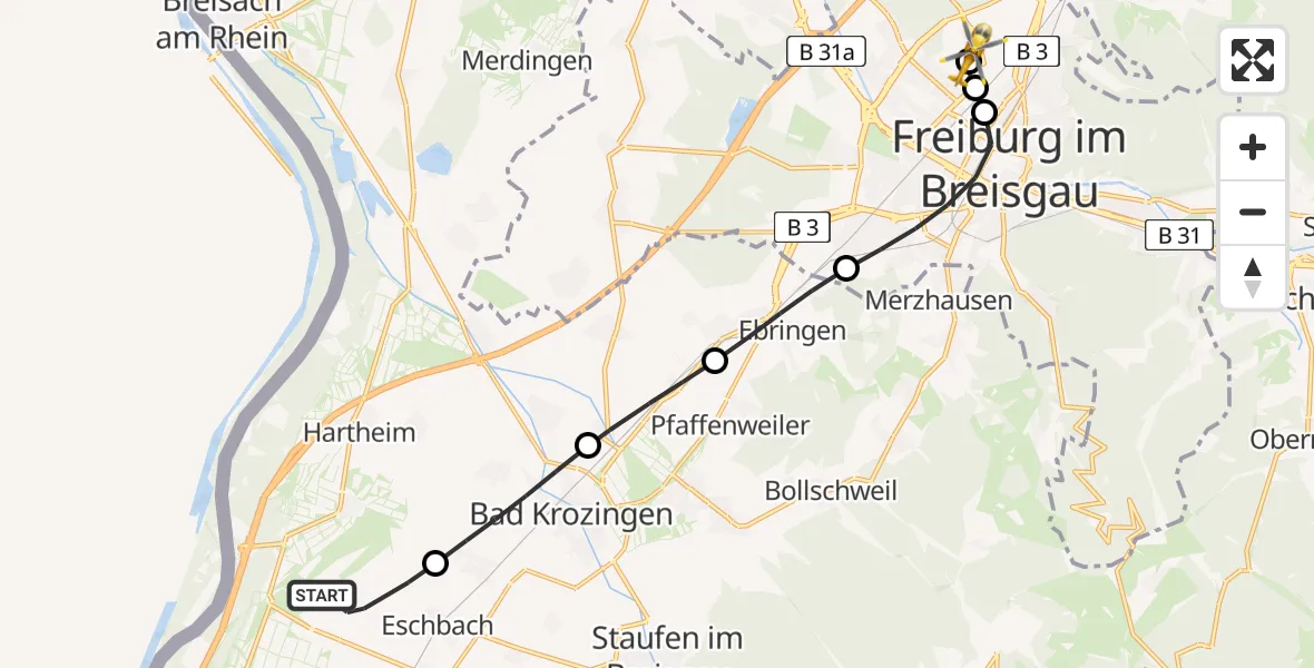 Flugroute Rettungshubschrauber Eschbach - Freiburg im Breisgau Flugplatz, 07 Juli 2026, 10:20