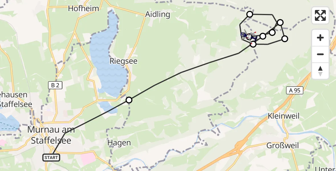 Flugroute Polizeihubschrauber Murnau a.Staffelsee - Riegsee, 07 Juli 2026, 10:24