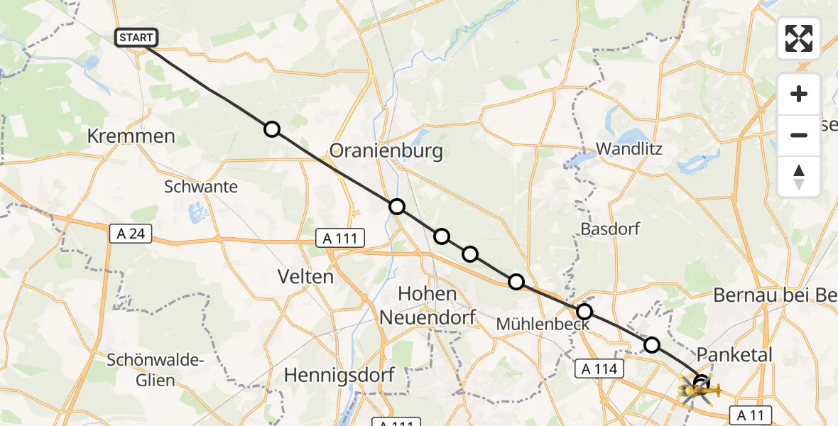 Flugroute Rettungshubschrauber Kremmen - Helios Clinic Berlin-Buch, 07 Juli 2026, 10:30