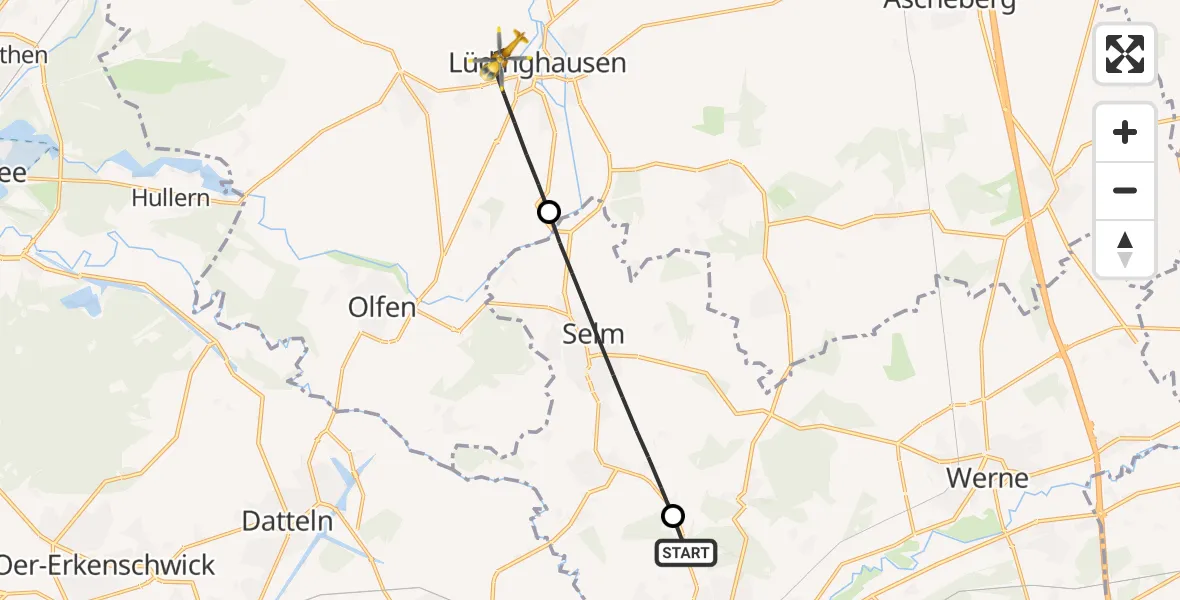 Flugroute Rettungshubschrauber Lünen - Lüdinghausen, 07 Juli 2026, 10:30