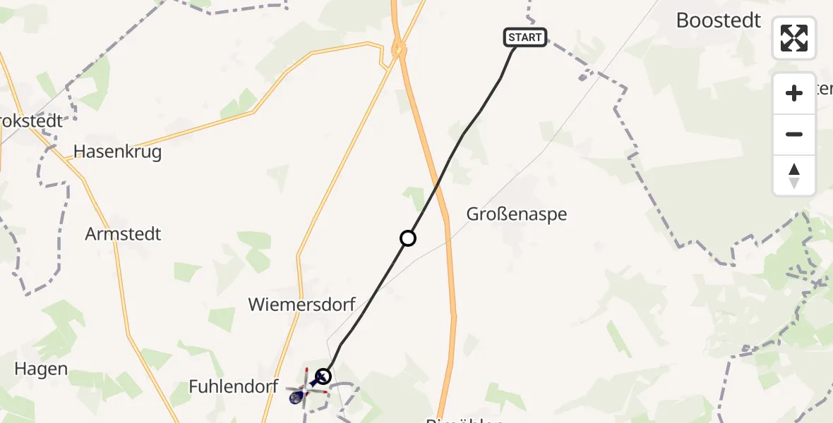 Flugroute Polizeihubschrauber Großenaspe - Bad Bramstedt Hubschrauberlandeplatz, 07 Juli 2026, 10:37