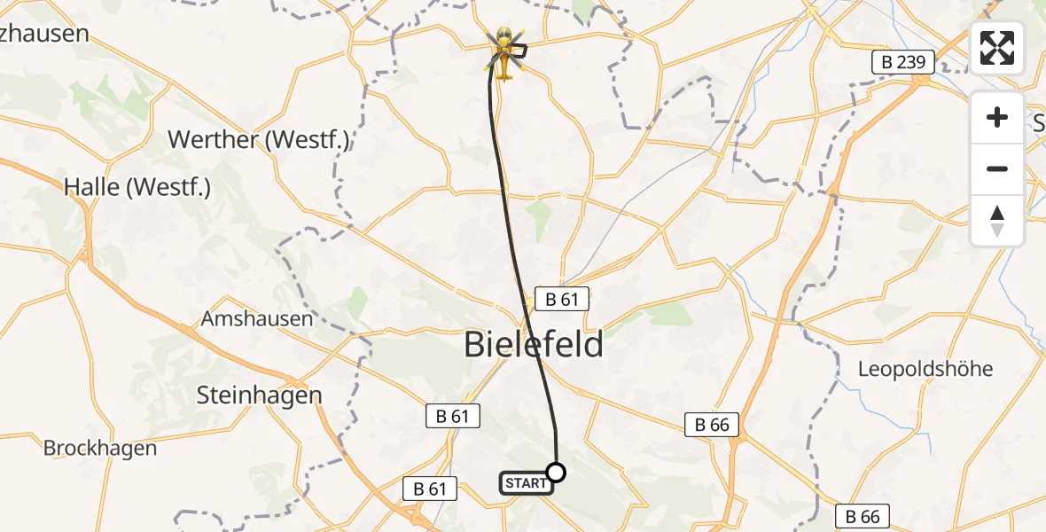 Flugroute Rettungshubschrauber Luftrettungszentrum Bielefeld - Bielefeld, 07 Juli 2026, 10:40