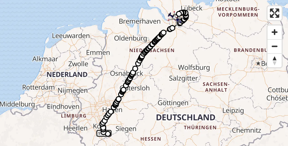 Flugroute Polizeihubschrauber Bonn - Hamburg Helmut Schmidt Flughafen, 07 Juli 2026, 10:45