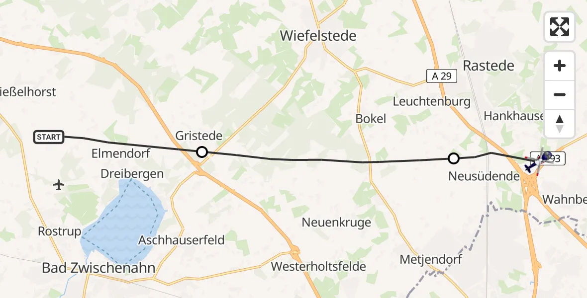 Flugroute Polizeihubschrauber Bad Zwischenahn - Rastede, 07 Juli 2026, 10:46