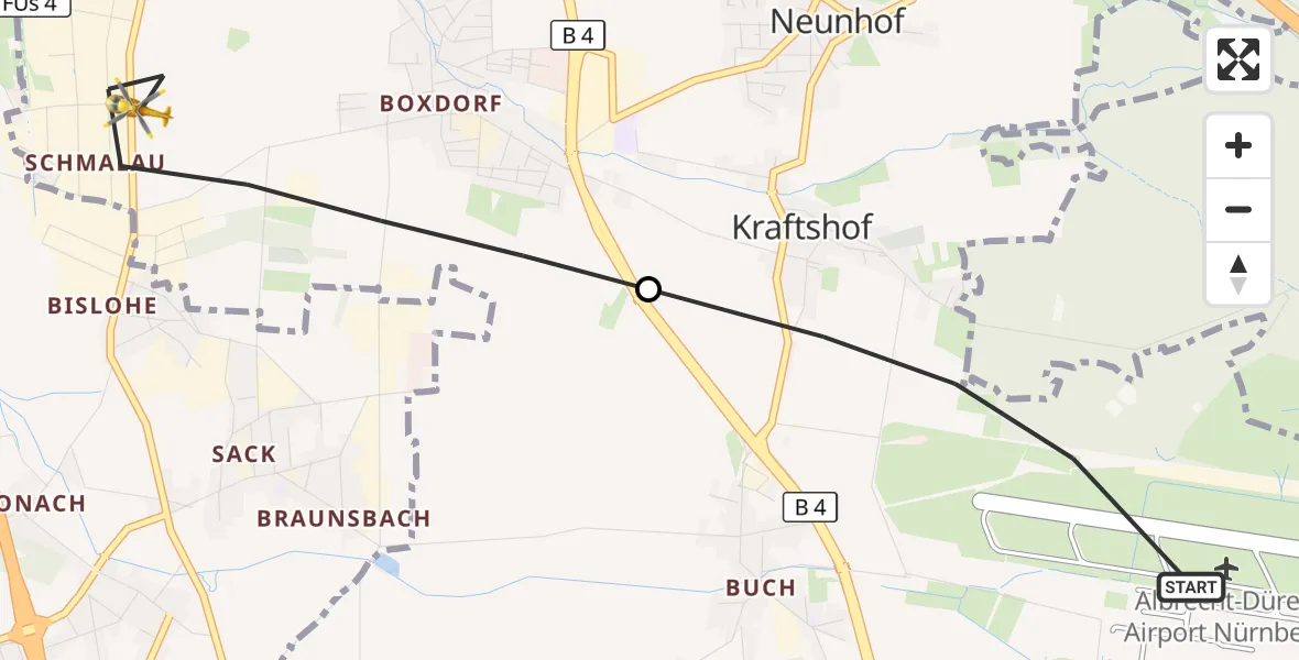 Flugroute Ambulanzhubschrauber Flughafen Nuremberg - Nürnberg, 07 Juli 2026, 10:49