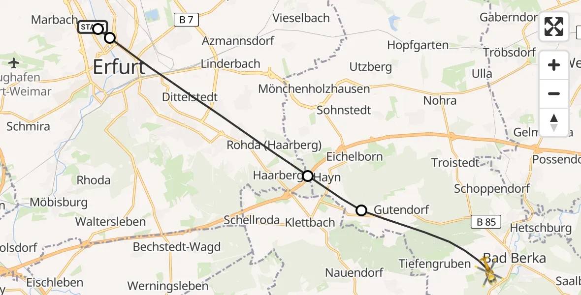 Flugroute Ambulanzhubschrauber Helios Clinic Erfurt - Bad Berka, 07 Juli 2026, 10:51