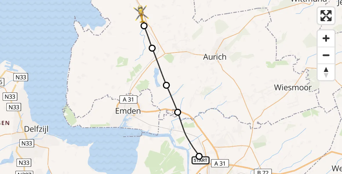Flugroute Ambulanzhubschrauber Flugplatz Leer-Papenburg - Osteel, 07 Juli 2026, 11:01
