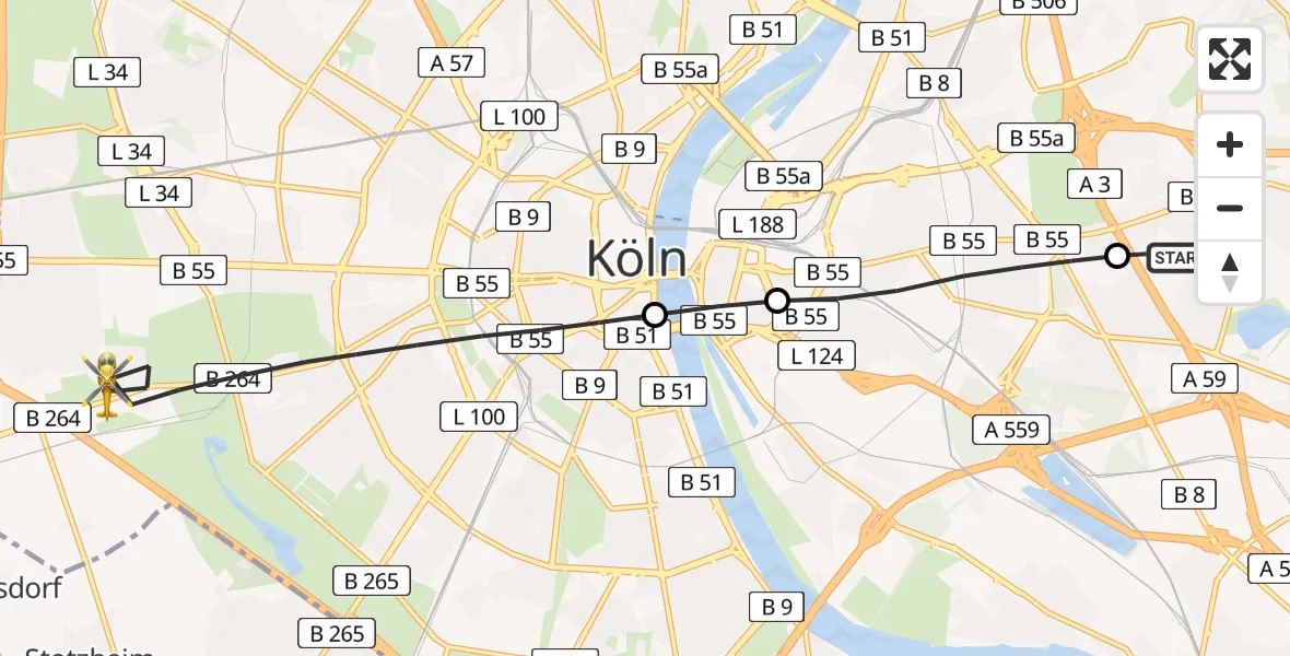 Flugroute Ambulanzhubschrauber Merheim Hospital - Köln, 07 Juli 2026, 11:05