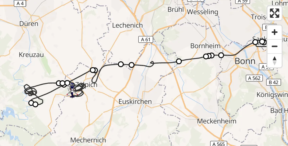 Flugroute Polizeihubschrauber Sankt Augustin - Zülpich, 07 Juli 2026, 11:08