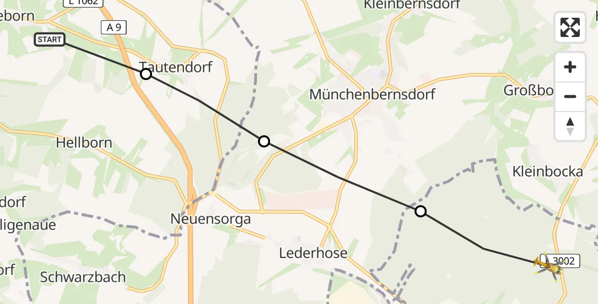 Flugroute Rettungshubschrauber Eineborn - Harth-Pöllnitz, 07 Juli 2026, 11:24
