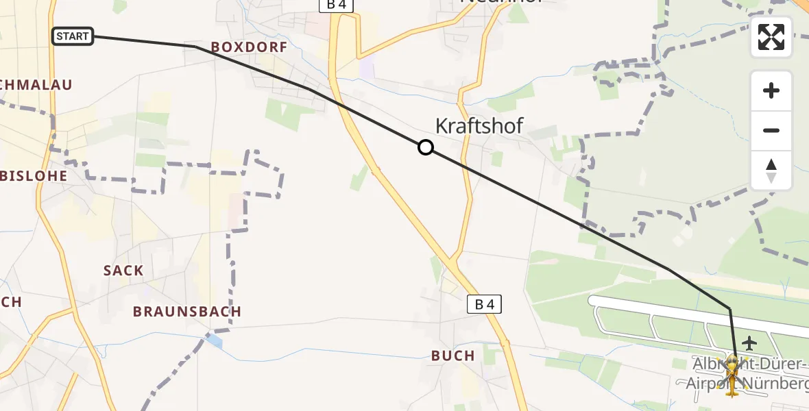 Flugroute Ambulanzhubschrauber Nürnberg - Flughafen Nuremberg, 07 Juli 2026, 11:25
