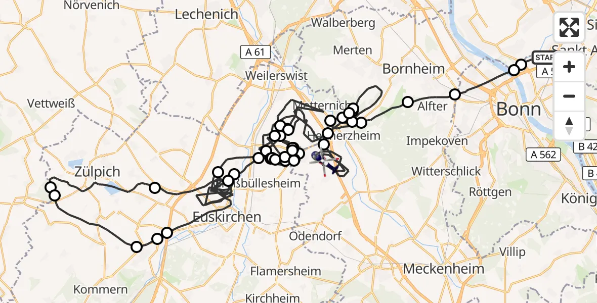 Flugroute Polizeihubschrauber Bonn - Swisttal, 07 Juli 2026, 11:28