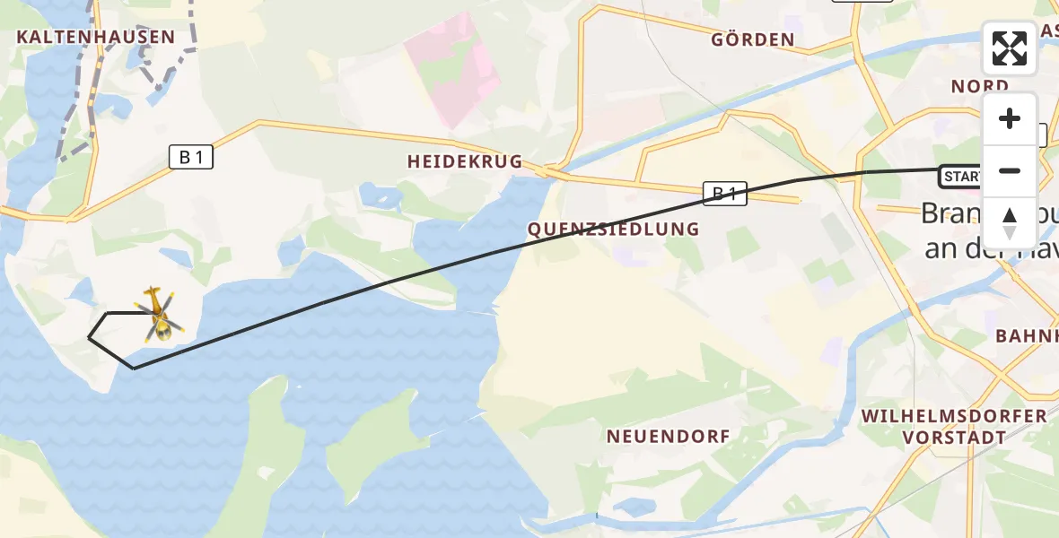 Flugroute Rettungshubschrauber Brandenburg an der Havel - Brandenburg an der Havel, 07 Juli 2026, 11:31